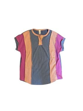 Color Block Ribbed Knit Henley